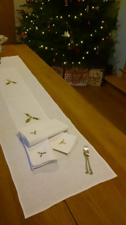 Christmas Holly Table Runners in Irish linen   "Great Value" - Image 3