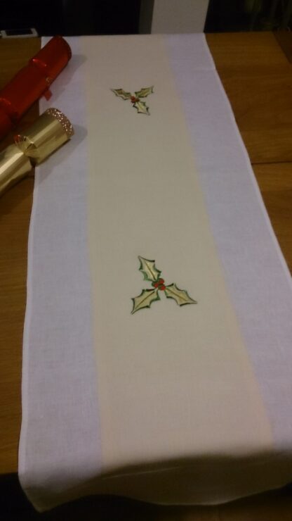 Christmas Holly Table Runners in Irish linen   "Great Value" - Image 4