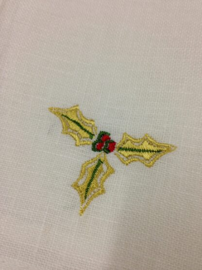 Christmas holly dinner napkins in white Irish linen - Image 8