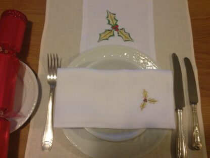 Christmas Holly Table Runners in Irish linen   "Great Value" - Image 5