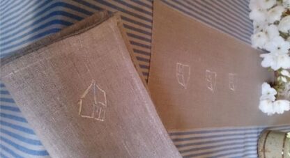 French Rustic Natural Linen Table Napkins Embroidered  Sold out