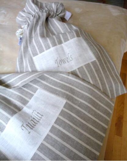 Large towel bag in natural and ivory pure linen Sorry Sold out - Image 3