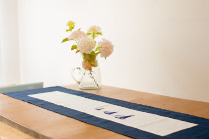Galway Hooker table runner in Indigo and ivory Irish linen.   Out of stock - Image 3