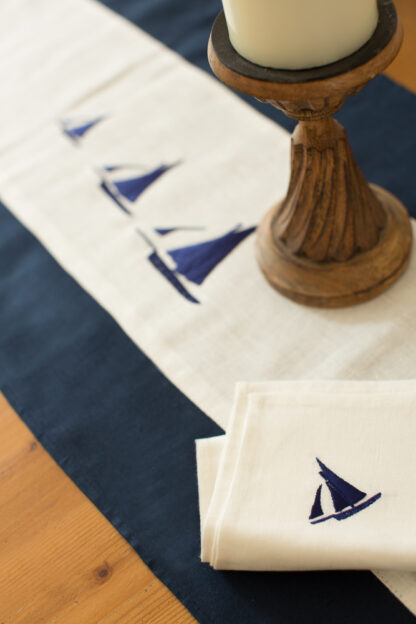 Galway Hooker Ivory dinner napkins with indigo motif - Image 4
