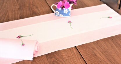 The Irish Rose Bud table runner in pink and white Irish linen - Image 2