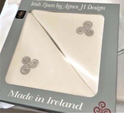 Newgrange Triple Spiral table runner on Ivory and Sandstone Irish Linen  "Sale" - Image 7