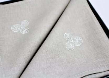 Newgrange Triple Spiral table runner on Ivory and Sandstone Irish Linen  "Sale" - Image 6