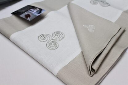 Newgrange Triple Spiral table runner on Ivory and Sandstone Irish Linen  "Sale" - Image 2