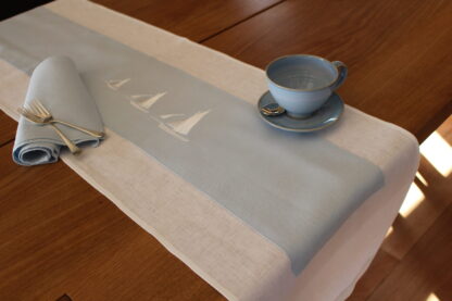 Galway Hooker on blue insert and white Irish linen.  Sale - Image 2