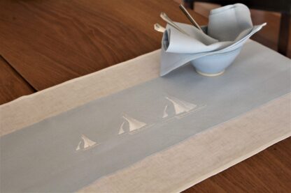 Galway Hooker on blue insert and white Irish linen.  Sale - Image 3