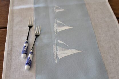 Galway Hooker on blue insert and white Irish linen.  Sale - Image 4