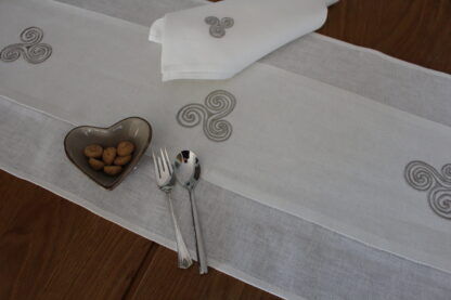 Newgrange Triple Spiral table runner on Ivory and Sandstone Irish Linen  "Sale" - Image 9