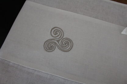 Newgrange Triple Spiral table runner on Ivory and Sandstone Irish Linen  "Sale" - Image 8