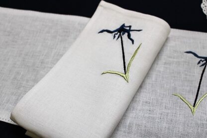 River Daisies Table Runners on navy Irish linen.  Out of Stock - Image 5
