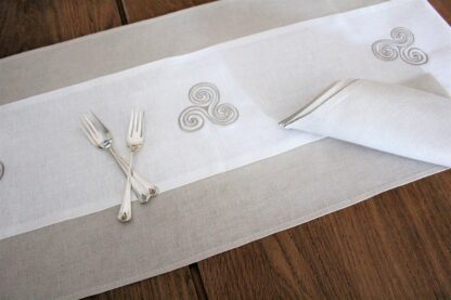 Newgrange Triple Spiral table runner on Ivory and Sandstone Irish Linen  "Sale" - Image 3
