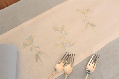 White and duck egg blue Irish linen with embroidered Elderflower - Image 5