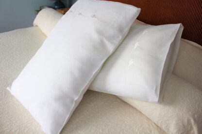 Fine Irish linen Pillow Cases embroidered with white roses- Box of two-