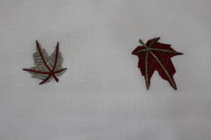 Maple leaf in burgundy on white Irish linen - Image 2