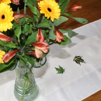 Maple Leaf in Green on White Irish linen Dinner Napkins