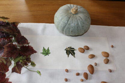 Maple leaf in green on white Irish linen.  New - Image 7