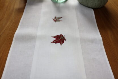 Maple leaf in burgundy on white Irish linen - Image 5