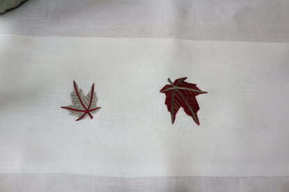 Maple leaf in burgundy on white Irish linen - Image 3