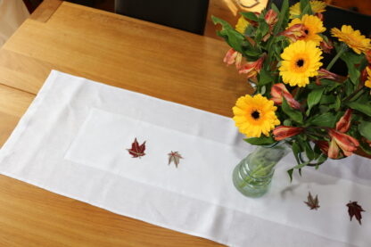 Maple leaf in burgundy on white Irish linen - Image 4
