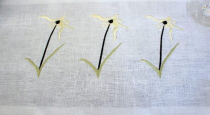 River daisies in lemon on navy/indigo Irish linen table runner. - Image 2