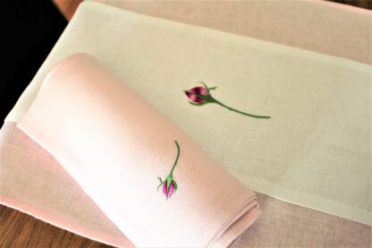 The Irish Rose Bud table runner in pink and white Irish linen - Image 3
