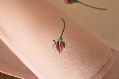 The Irish Rose bud dinner napkins in pink Irish linen