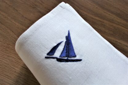 Galway Hooker Ivory dinner napkins with indigo motif