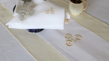 Newgrange Pre Celtic Knot table runner in Ecru and White  " Sale"