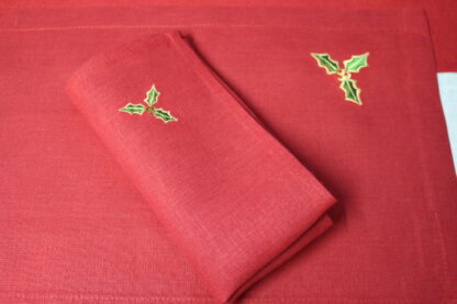 Holly placemats in red Irish linen