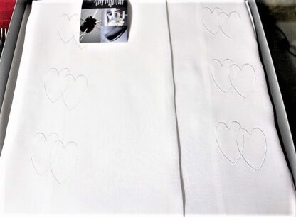 Fine Irish linen Pillow Cases with Entwined Hearts - Box of two  New - Image 3