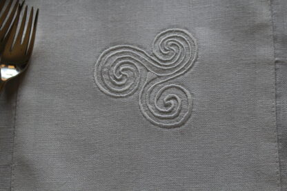 Newgrange Triple Spirals on white linen. back in stock and on Sale!! - Image 2
