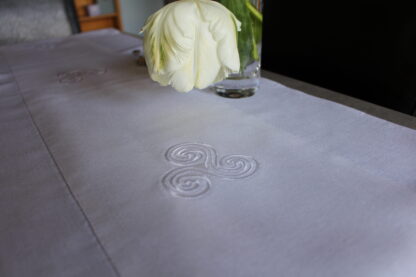 Newgrange Triple Spirals on white linen. back in stock and on Sale!! - Image 4