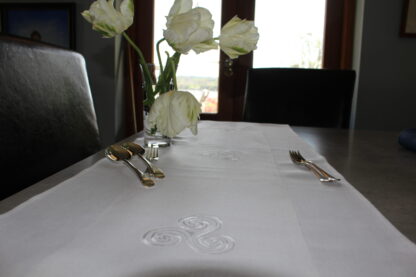 Newgrange Triple Spirals on white linen. back in stock and on Sale!! - Image 6